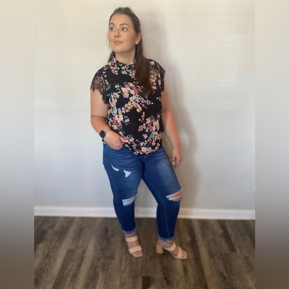 Belle Beauty Floral Print Lace Top
